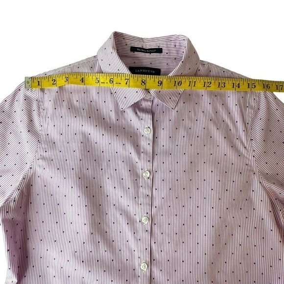 LANDS’ END Pink White Pinstripe Swiss Dot Supima Button Front Shirt Size 6 - Picture 10 of 14
